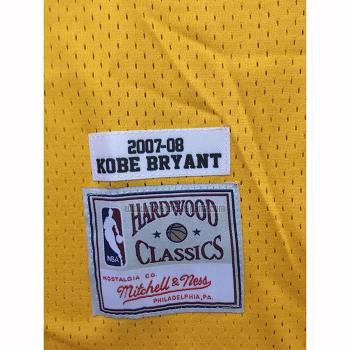 Camiseta Los Angeles Lakers Kobe Bryant NO 24 Mitchell & Ness 2007-08 Amarillo